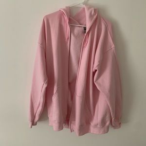 pink GILDAN full zip hooded sweatshirt